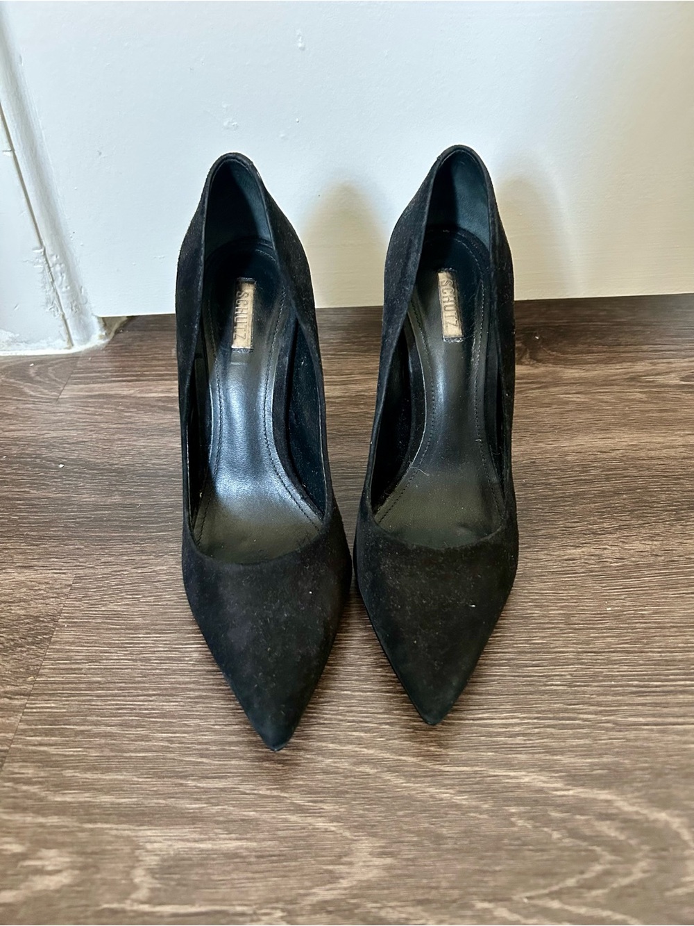 SCHUTZ Black Pointed-Toe Suede Pumps